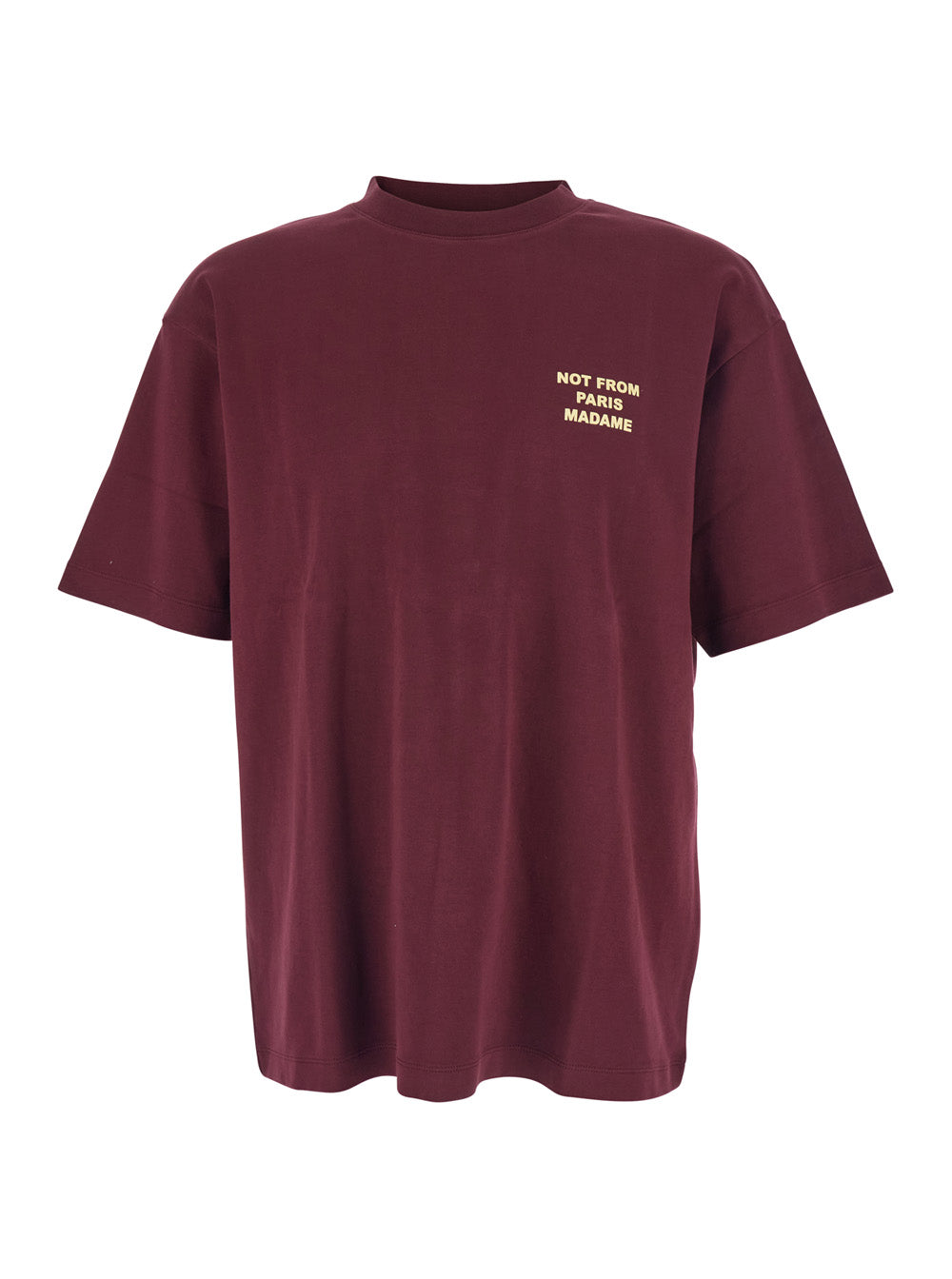 Bordeaux Crewneck T-Shirt with Slogan Print on the Front and Back in Cotton Man Tshirts Polo Shirts