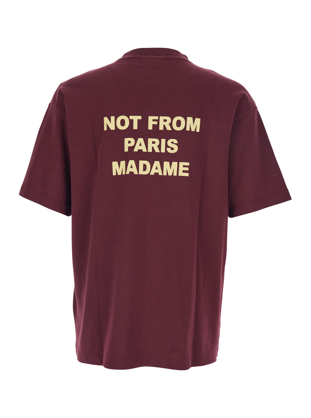Bordeaux Crewneck T-Shirt with Slogan Print on the Front and Back in Cotton Man Tshirts Polo Shirts