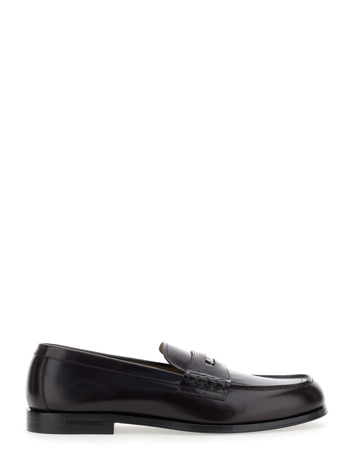 Bordeaux Loafers With Logo Plaque On The Front Leather Man Calf