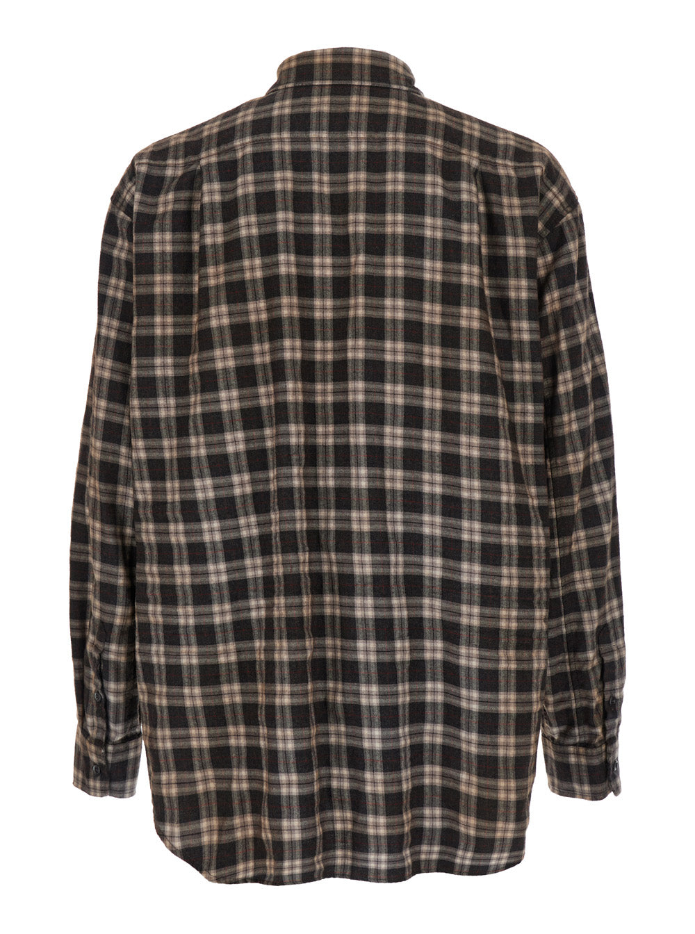D2 x Magliano Brown Shirt with Tie Detail on the Front and All-Over Check Motif in Cotton Man Blouses