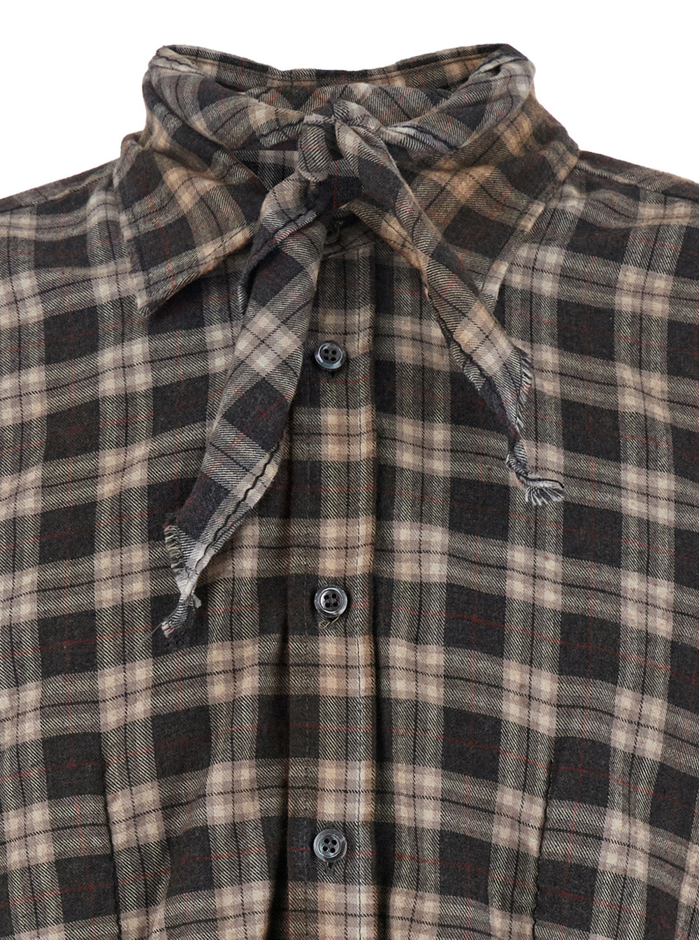 D2 x Magliano Brown Shirt with Tie Detail on the Front and All-Over Check Motif in Cotton Man Blouses