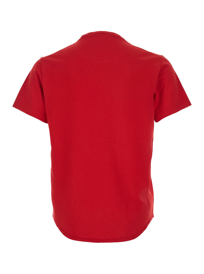 D2 x Magliano Red Crewneck T-Shirt with Maxi Print on the Front in Cotton Man Tshirts And Polo Shirts