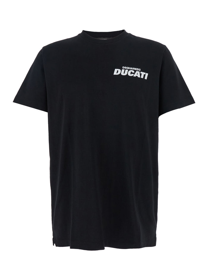 Ducati x D2 Black T-Shirt with Logo on the Front in Cotton Man Tshirts And Polo Shirts
