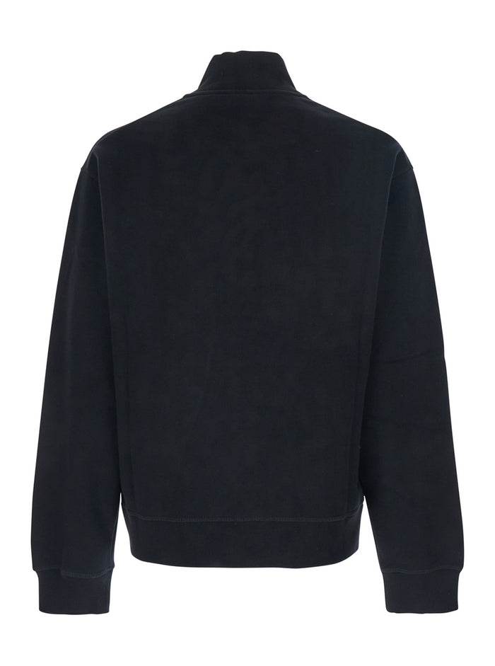 Black High Neck Sweatshirt with Lettering Logo on the Front in Cotton Man Sweatshirts