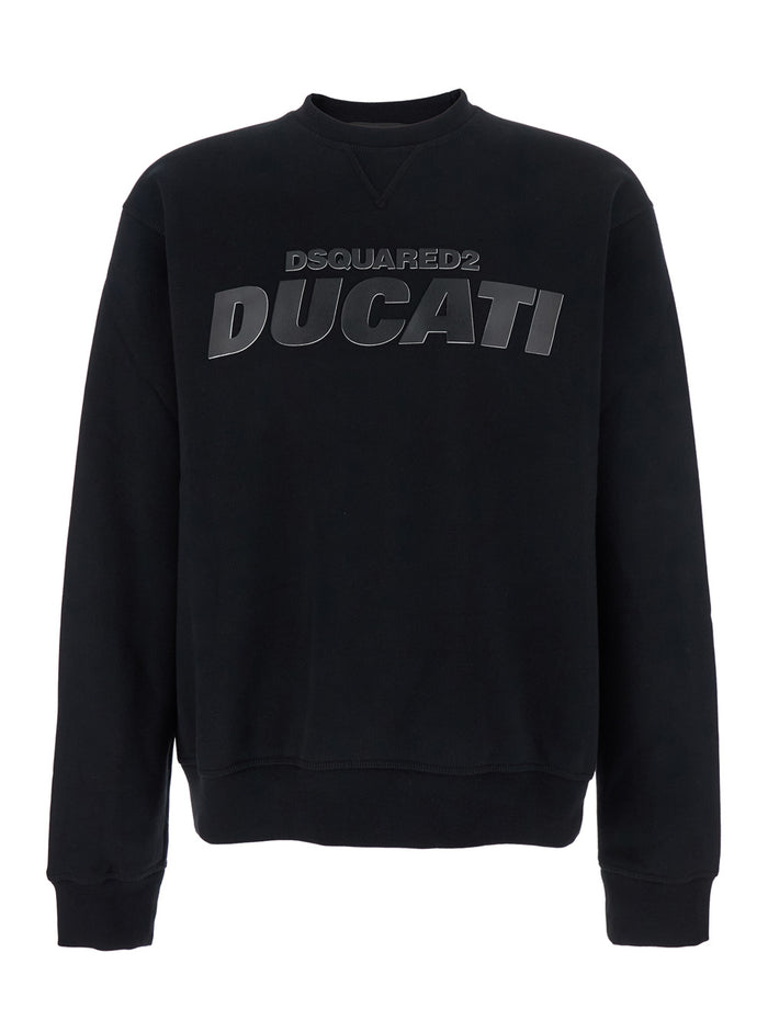 Ducati x D2 Black Sweatshirt with Logo Print on the Front in Cotton Man Sweatshirts