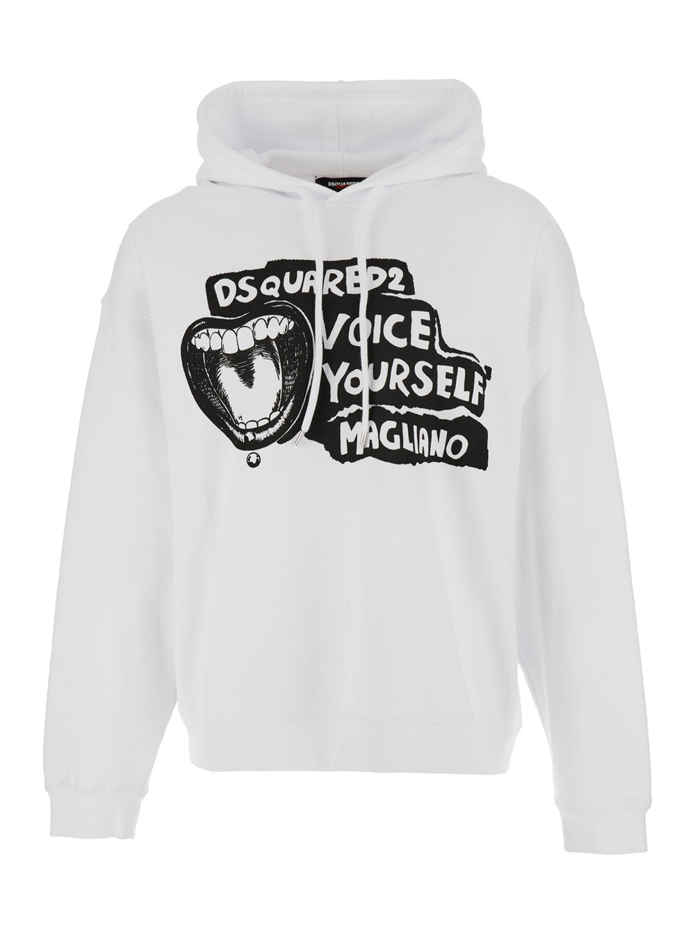D2 x Magliano White Hoodie with Drawstring Hood Maxi Print on the Front in Cotton Man Sweatshirts