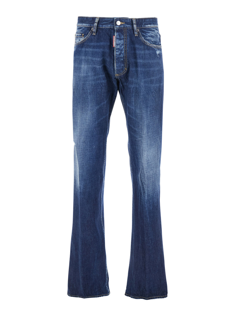Blue Jeans With Logo Patch Cotton