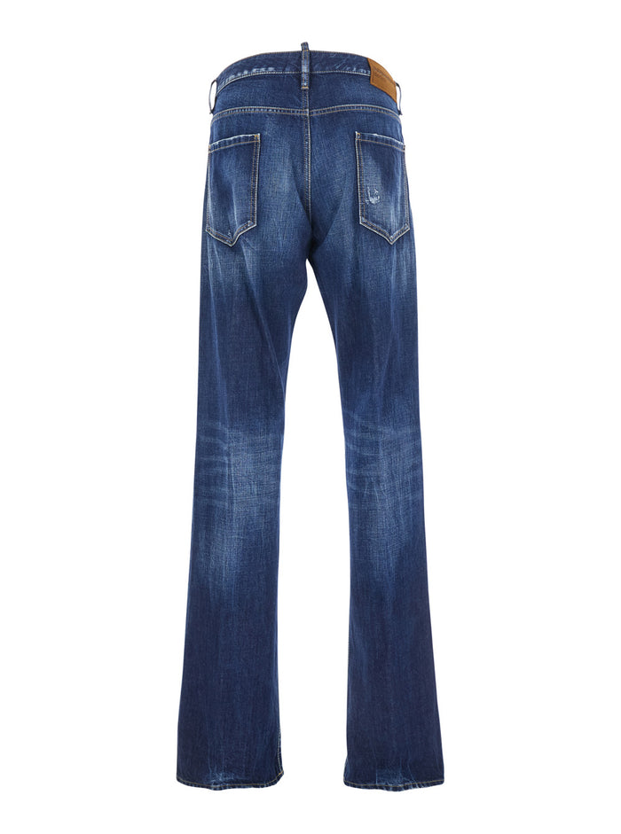 The American Blue Jeans with Logo Patch on Rear and Faded Effect in Denim Man Blu Cotton