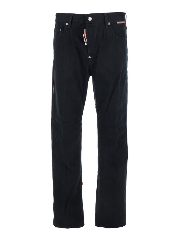 Black Jeans With Belt Loops And Logo Patch Cotton