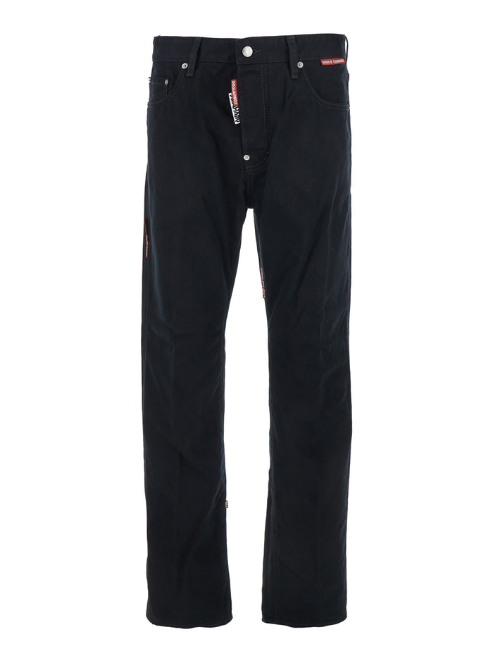 D2 x Magliano Black Jeans with Belt Loops and Logo Patch on the Rear in Denim Man Cotton