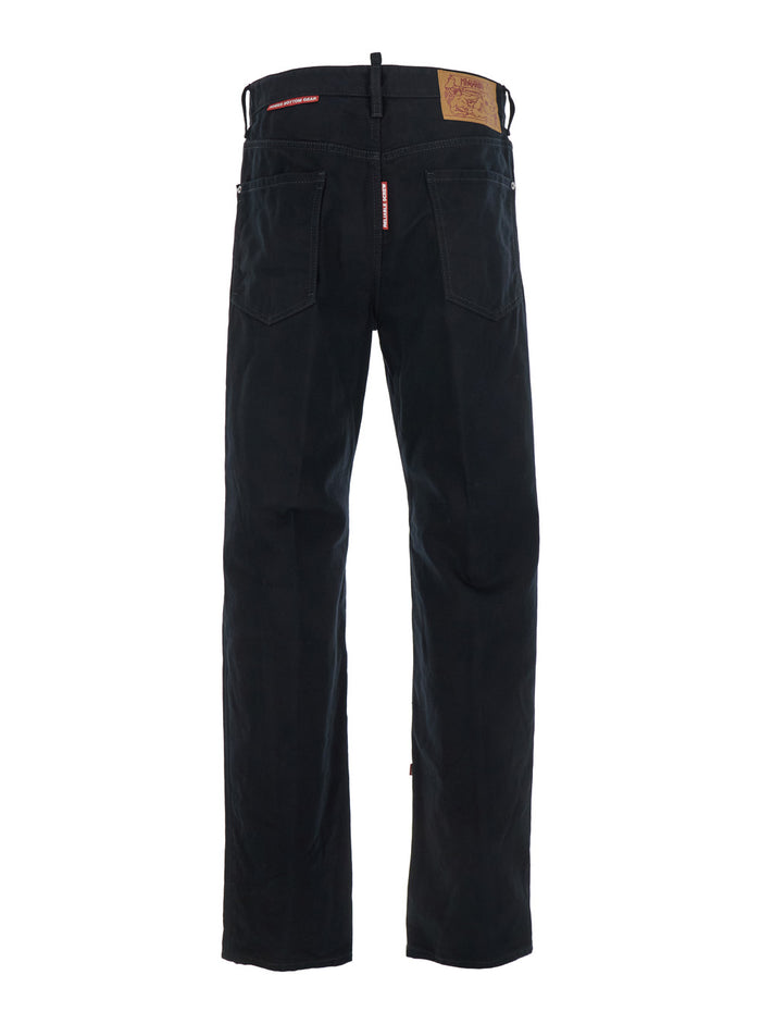 D2 x Magliano Black Jeans with Belt Loops and Logo Patch on the Rear in Denim Man Cotton