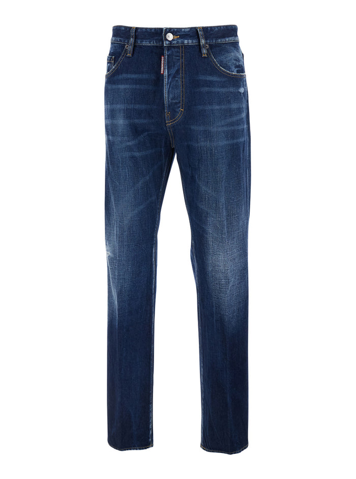 642 Blue Jeans with Logo Patch on the Rear in Denim Man Blu
