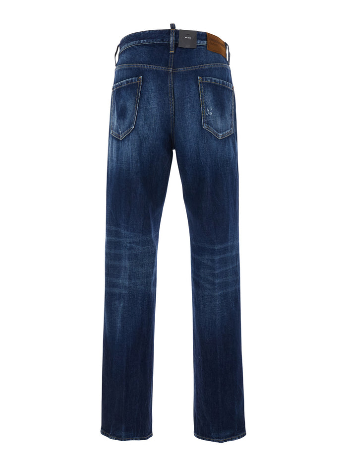 642 Blue Jeans with Logo Patch on the Rear in Denim Man Blu