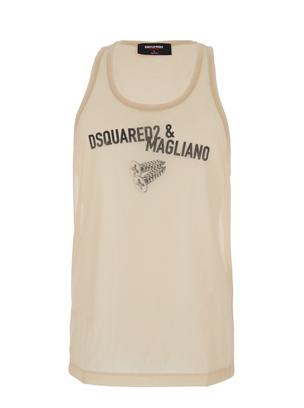 D2 x Magliano Beige Sleeveless Top with Logo Lettering on the Front in Cotton Man Tops