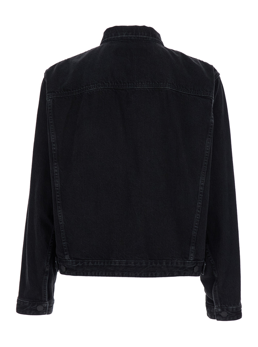 Black Jacket with Classic Collar and Embossed Logo on the Front in Denim Man Cotton Outerwear