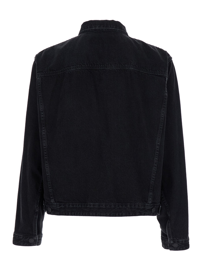 Black Jacket with Classic Collar and Embossed Logo on the Front in Denim Man Cotton Outerwear