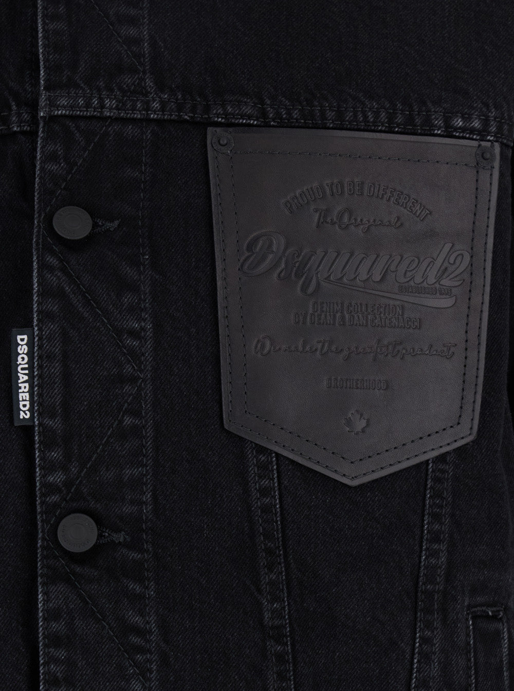 Black Jacket with Classic Collar and Embossed Logo on the Front in Denim Man Cotton Outerwear