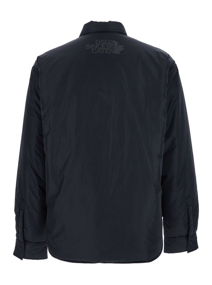 Black Jacket with Classic Collar and Logo Print on the Rear in Tech Fabric Man Polyamide Outerwear