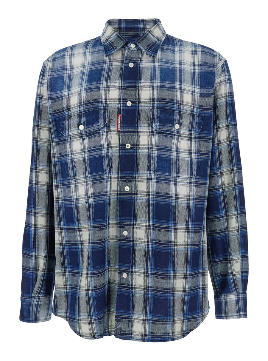 Blue Cotton Shirt With Classic Collar