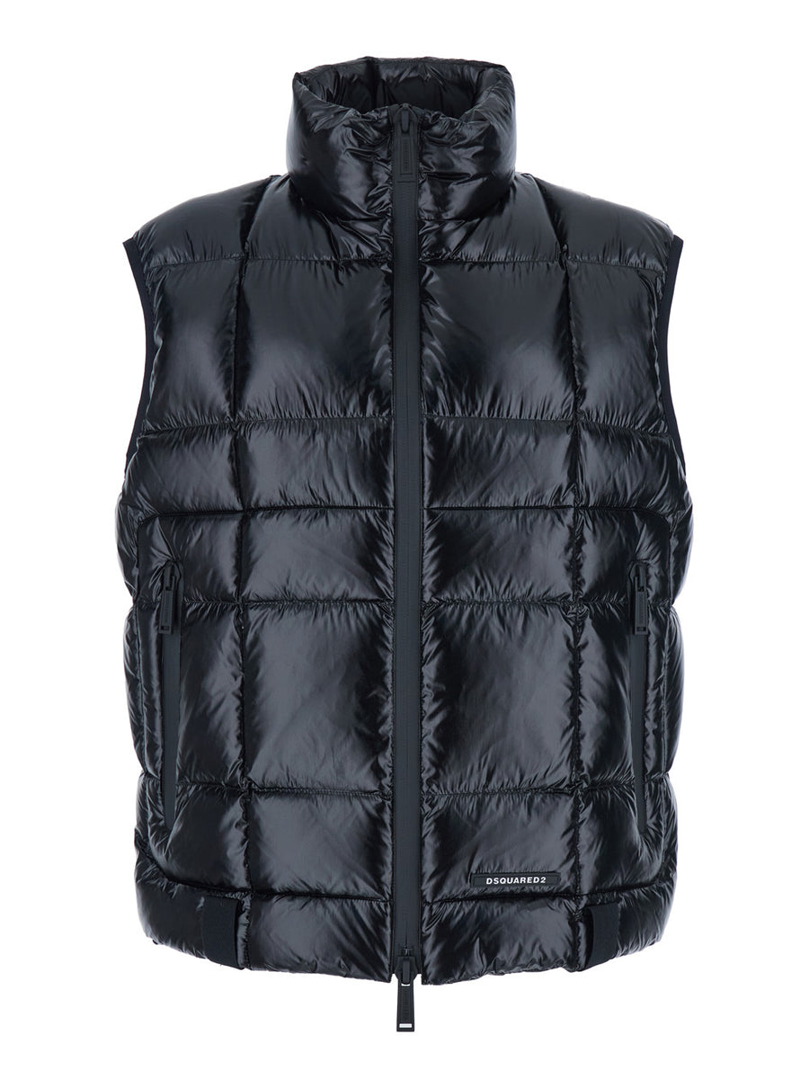 Black Sleeveless Down Jacket With High Neck Polyamide Padded &