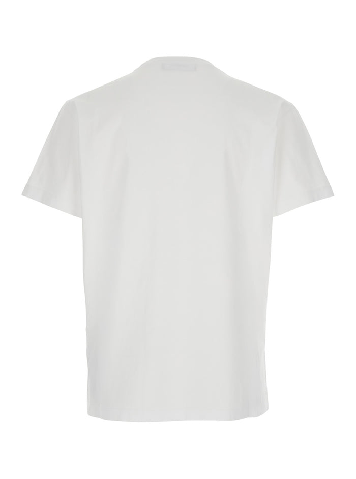 White Crewneck T-Shirt with Patch Logo on the Front in Cotton Man Tshirts And Polo Shirts