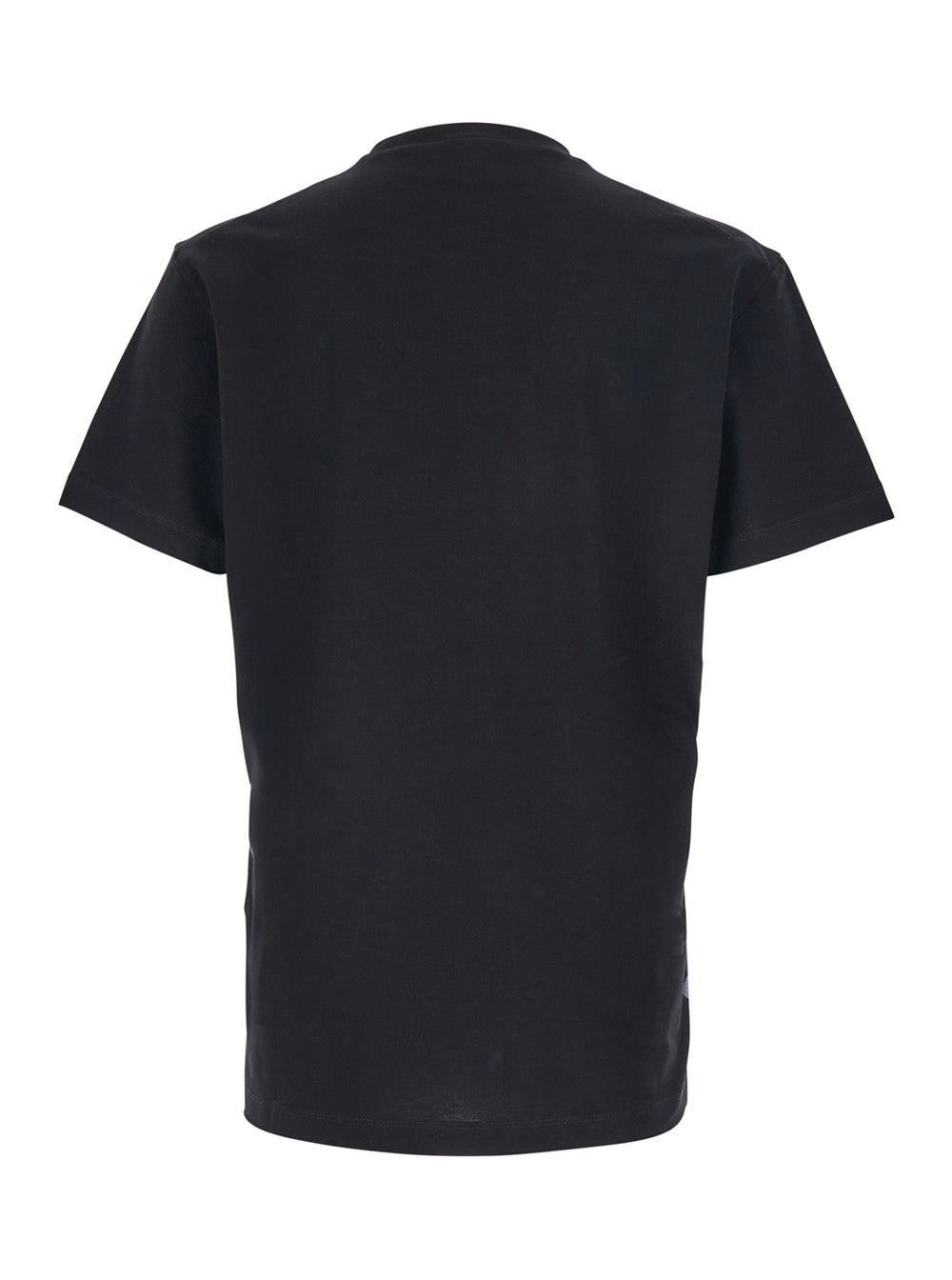 Black Crewneck T-Shirt with Patch Logo on the Front in Cotton Man Tshirts And Polo Shirts