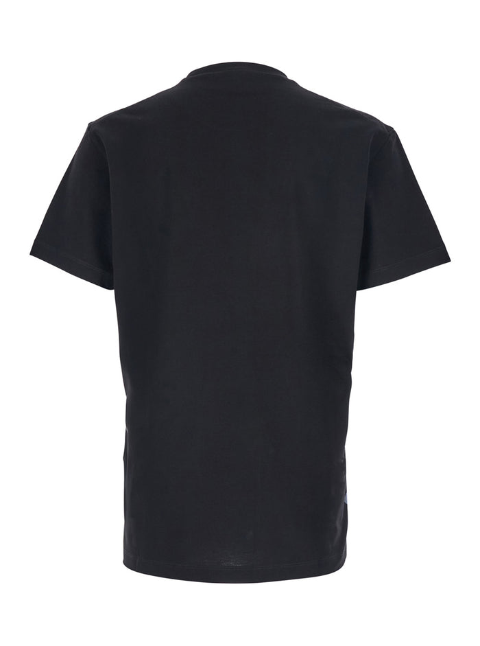 Black Crewneck T-Shirt with Patch Logo on the Front in Cotton Man Tshirts And Polo Shirts