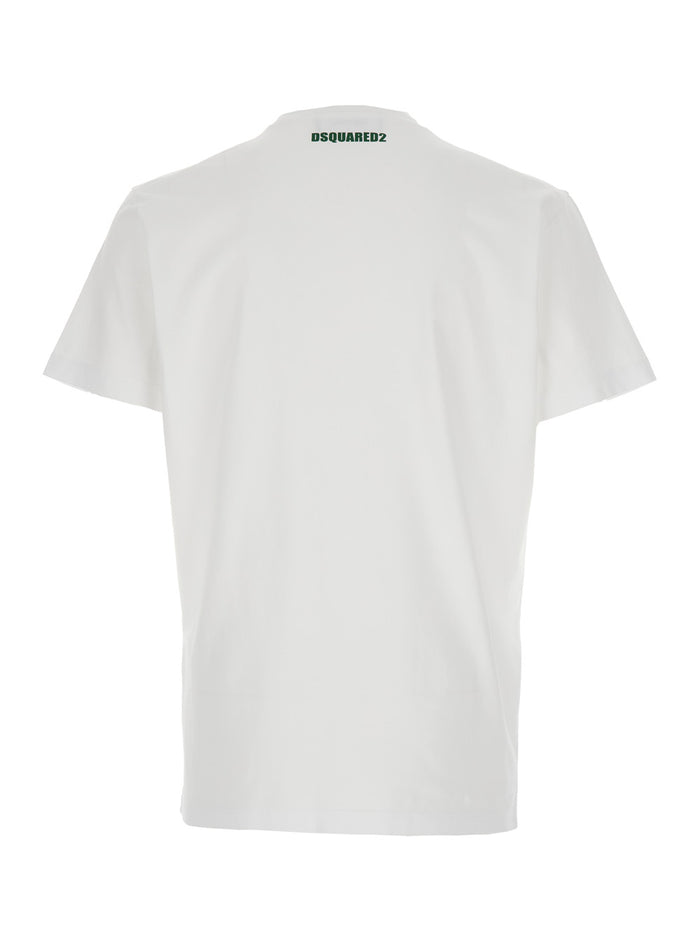 White Crewneck T-Shirt with Print on the Front and Logo Lettering Rear in Cotton Man Tshirts Polo Shirts