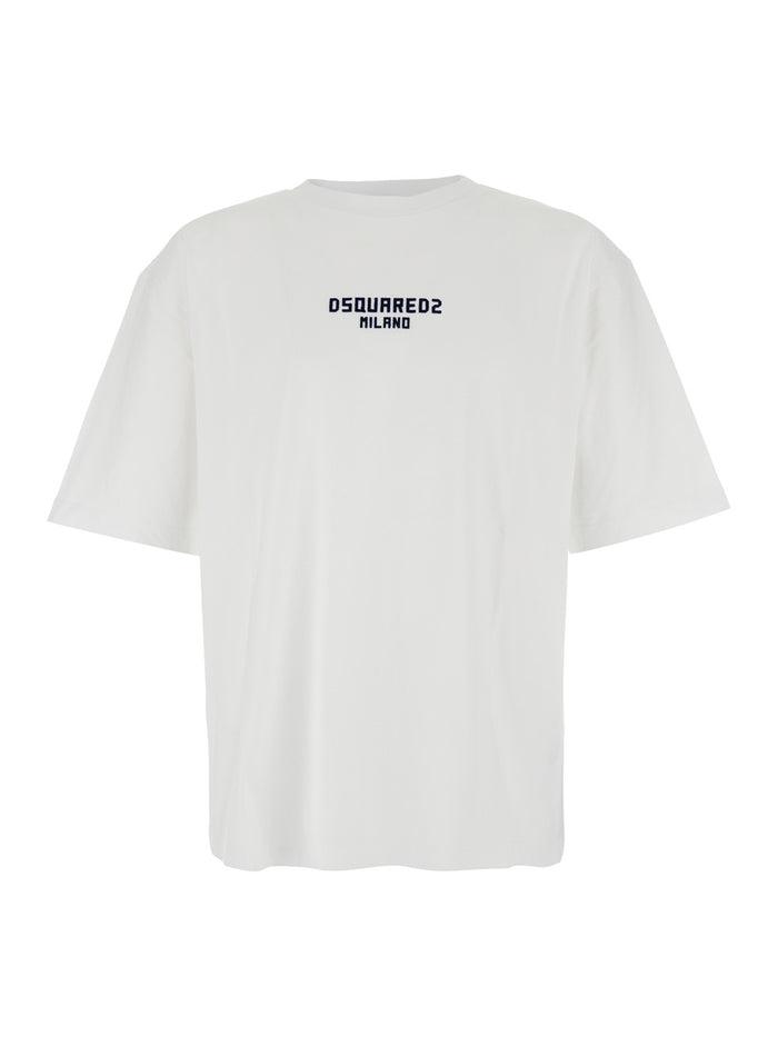 White Crewneck T-Shirt with Logo Lettering on the Front in Cotton Man Tshirts And Polo Shirts