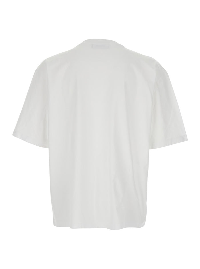 White Crewneck T-Shirt with Logo Lettering on the Front in Cotton Man Tshirts And Polo Shirts
