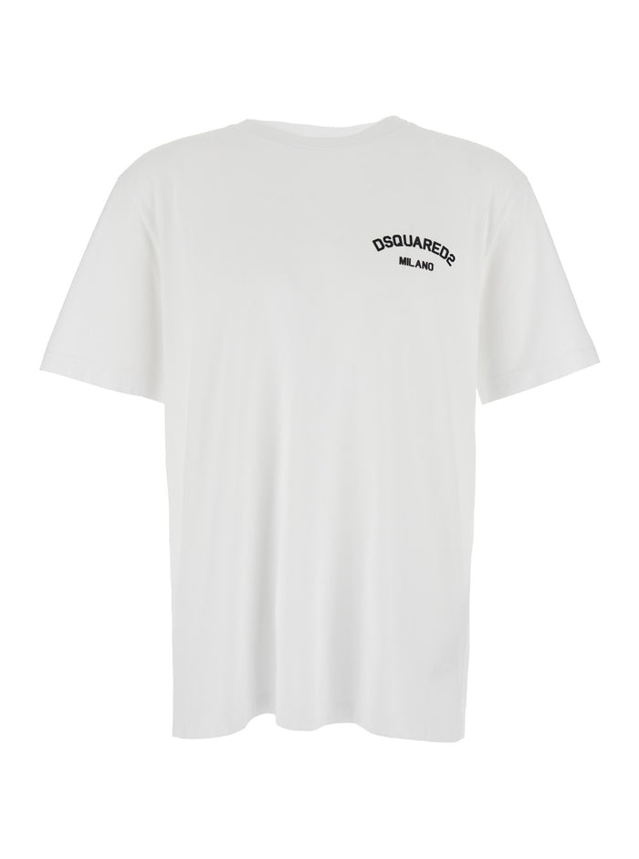 White Crewneck T-Shirt with Logo Lettering on the Front in Cotton Man Tshirts And Polo Shirts