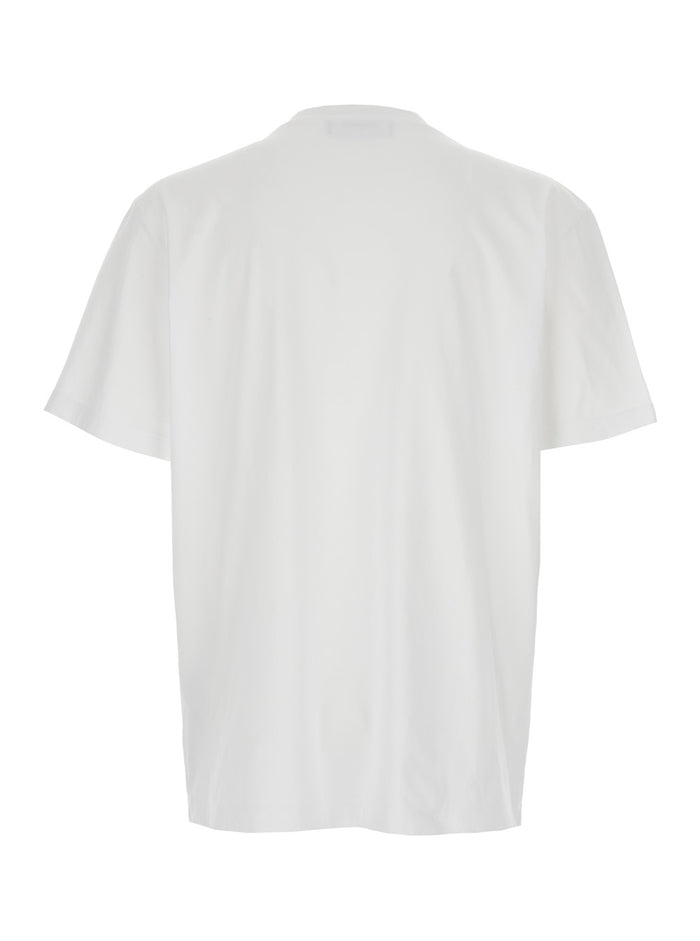 White Crewneck T-Shirt with Logo Lettering on the Front in Cotton Man Tshirts And Polo Shirts