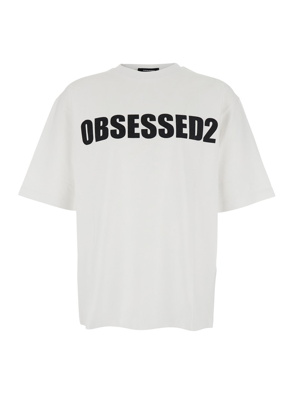 White Crewneck T-Shirt with Maxi Logo Lettering on the Front in Cotton Man Tshirts And Polo Shirts