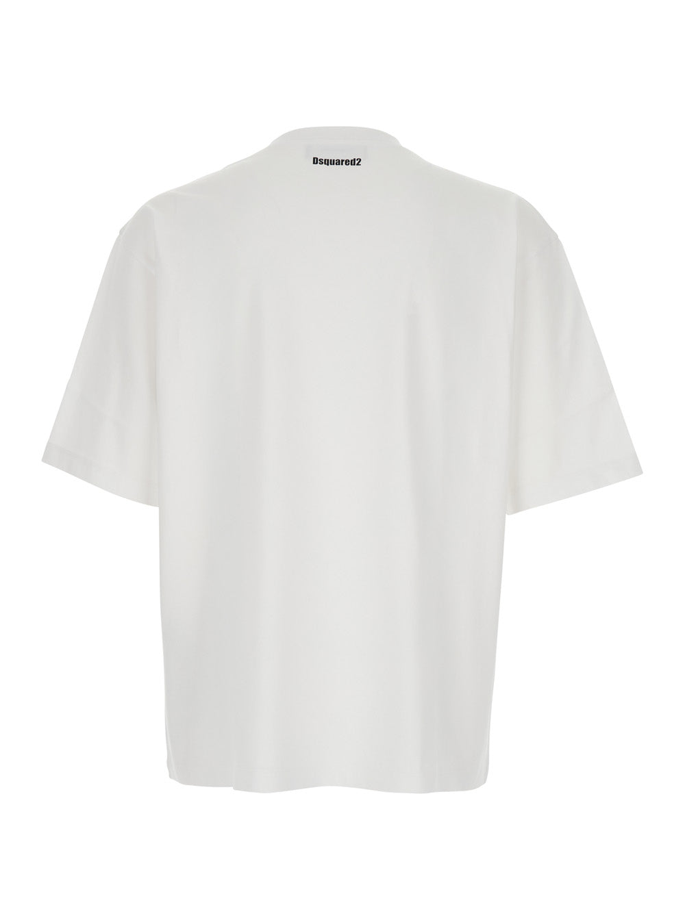 White Crewneck T-Shirt with Maxi Logo Lettering on the Front in Cotton Man Tshirts And Polo Shirts