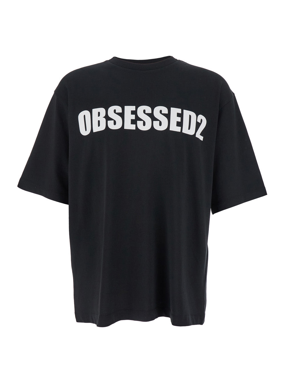 Black Crewneck T-Shirt with Maxi Logo Lettering on the Front in Cotton Man Tshirts And Polo Shirts