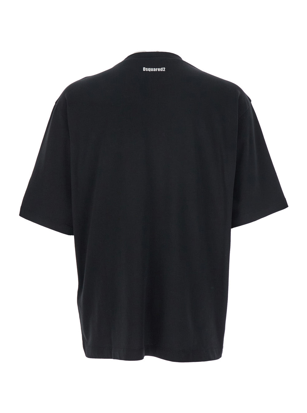 Black Crewneck T-Shirt with Maxi Logo Lettering on the Front in Cotton Man Tshirts And Polo Shirts