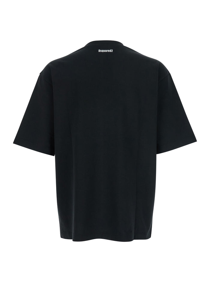 Black T-Shirt with Logo on the Front in Cotton Man Tshirts And Polo Shirts