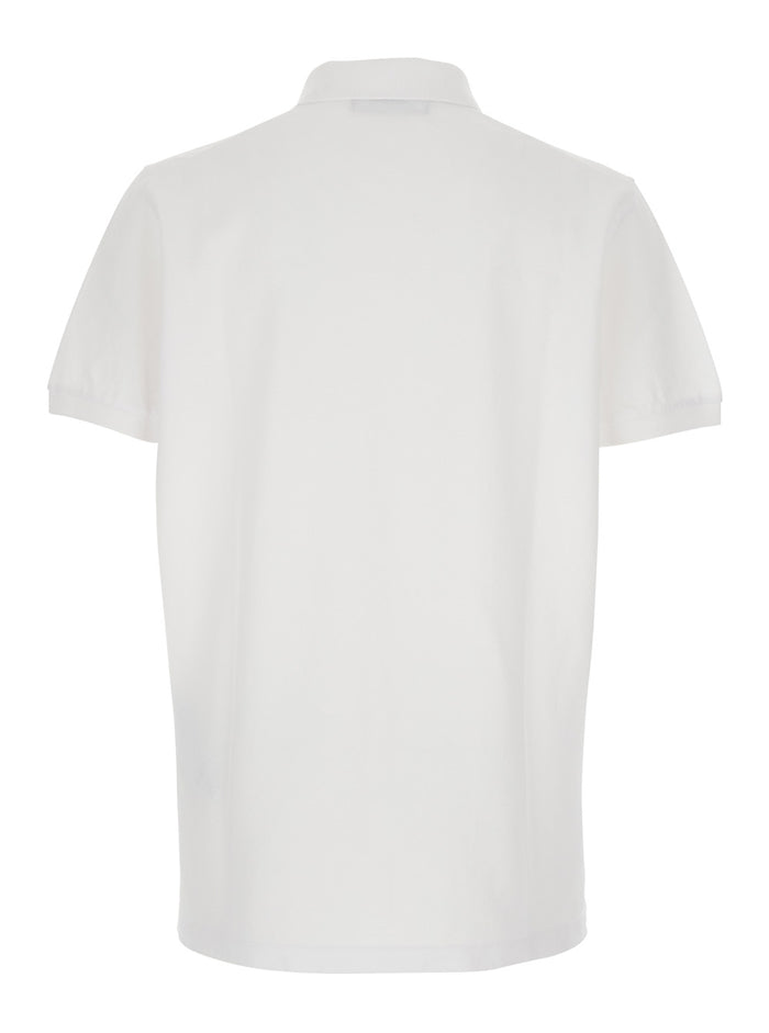 White Polo Shirt with Classic Collar and Logo Lettering on the Front in Cotton Man Tshirts