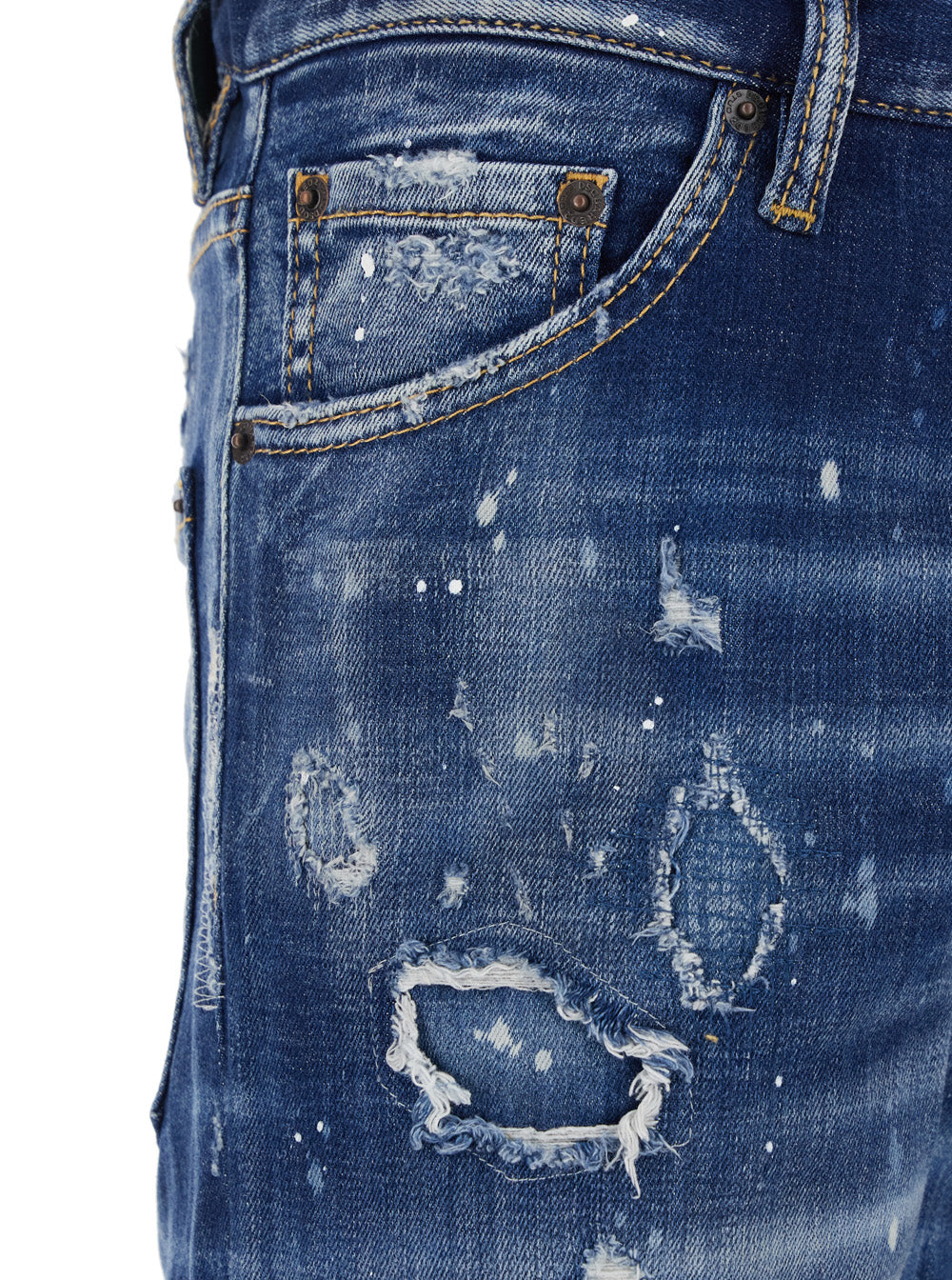 Cool Gut Blue Jeans with Belt Loops and All-Over Painted Details in Denim Man Blu Cotton Elastane