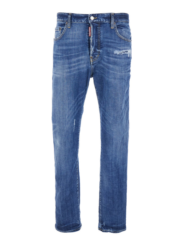 Blue Jeans With Ripped Details Cotton