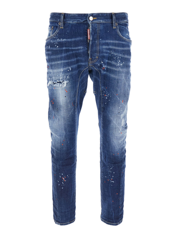 Tidy Biker Blue Jeans With Logo Patch Cotton