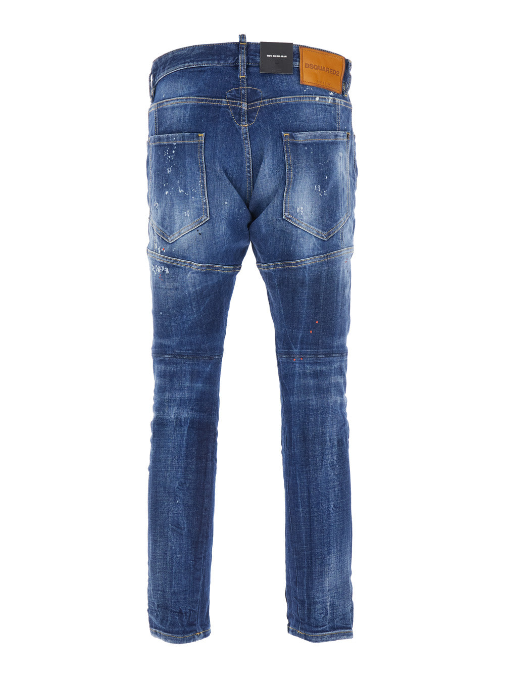 Tidy Biker Blue Jeans with Paint Embellishments and Logo Patch on the Rear in Denim Man Blu Cotton Elastane
