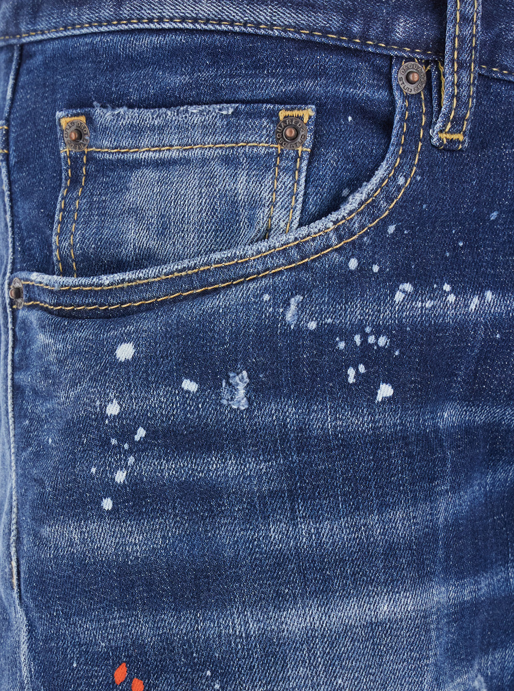 Tidy Biker Blue Jeans with Paint Embellishments and Logo Patch on the Rear in Denim Man Blu Cotton Elastane