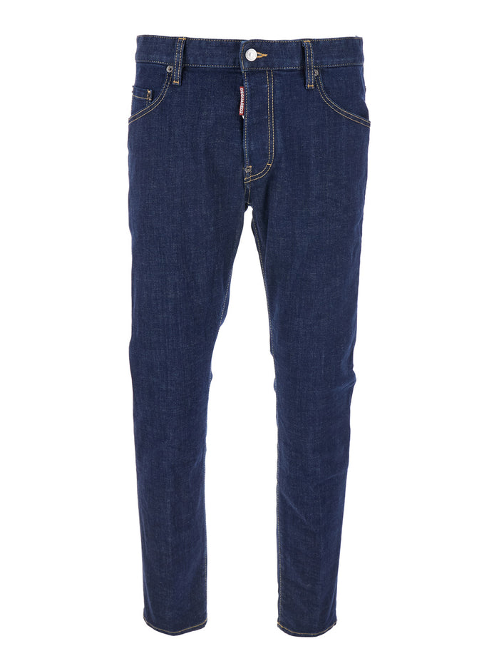 Blue Jeans with Belt Loops and Logo Patch on the Rear in Denim Man Blu Cotton Elastane