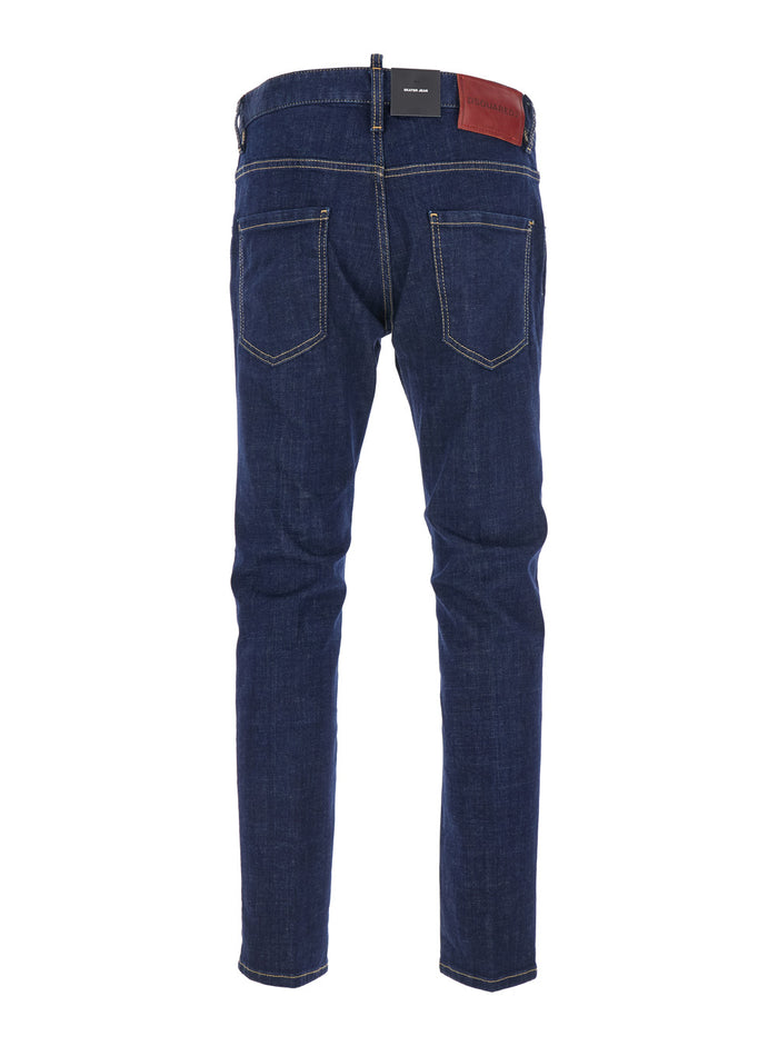 Blue Jeans with Belt Loops and Logo Patch on the Rear in Denim Man Blu Cotton Elastane