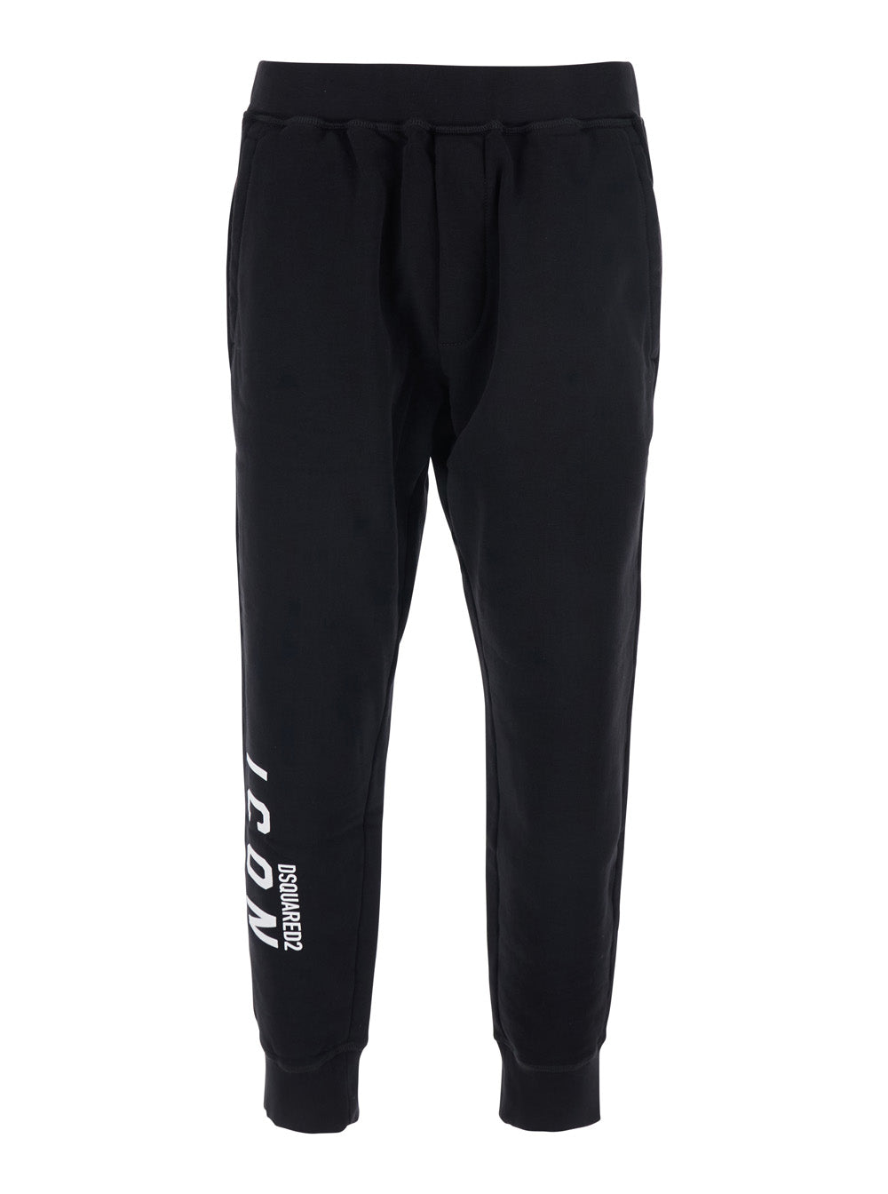 Black Pants with Elastic Waist and Logo Lettering on the Leg in Cotton Man Trousers