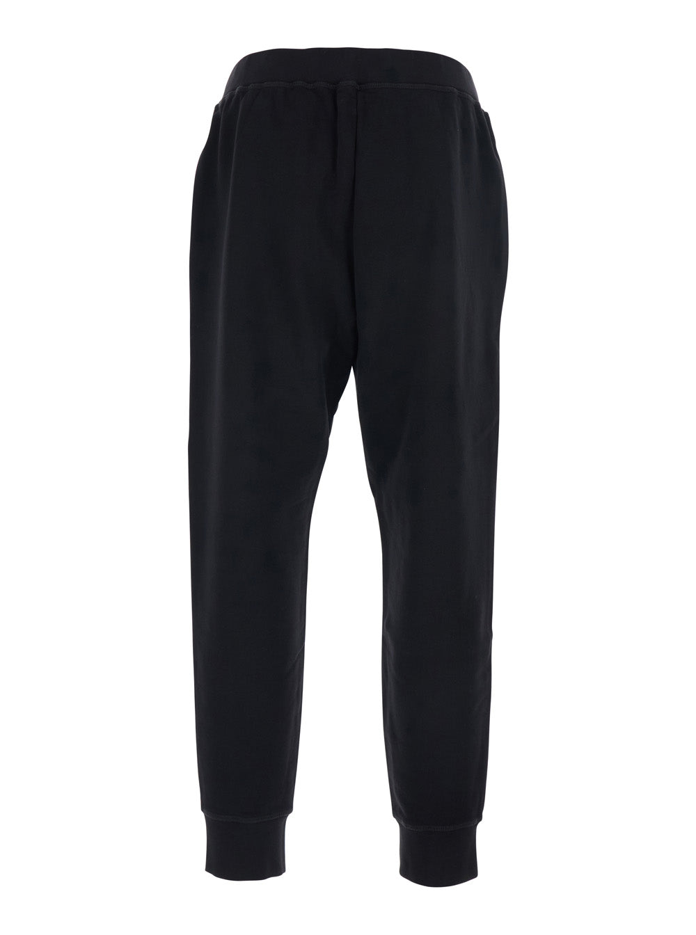 Black Pants with Elastic Waist and Logo Lettering on the Leg in Cotton Man Trousers