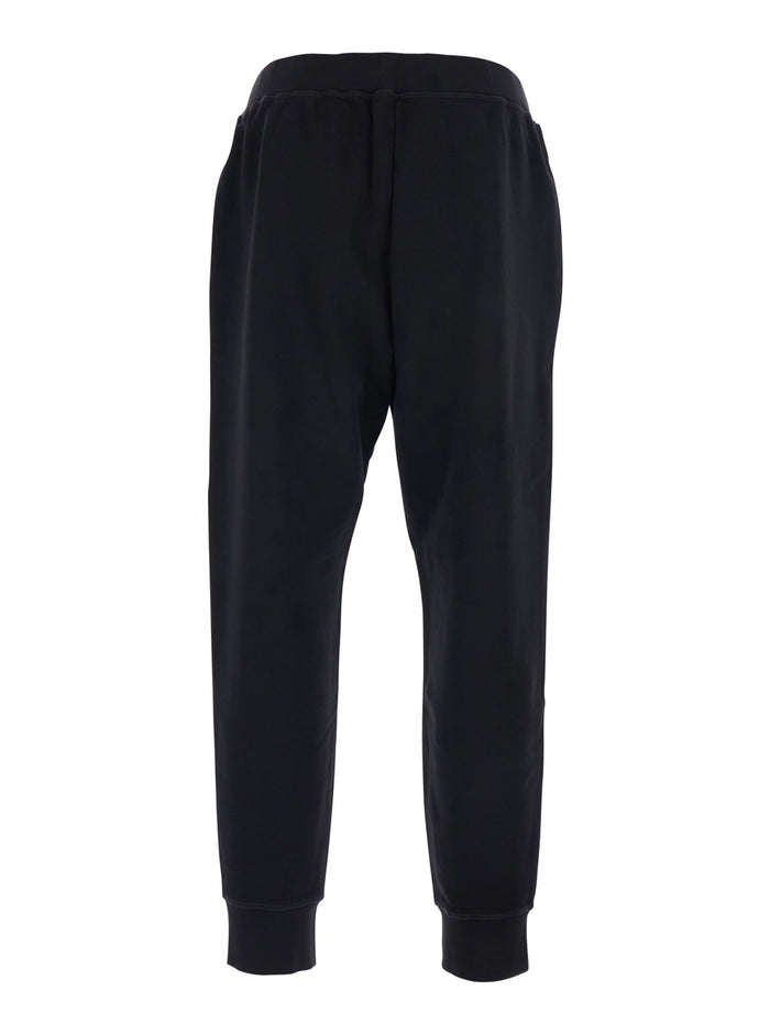 Black Pants with Elastic Waist and Logo Lettering on the Leg in Cotton Man Trousers