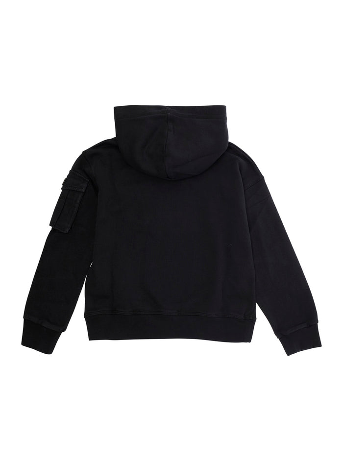 Black Hoodie With Fixed Hood And Logo On The Front Cotton Boy Sweatshirts