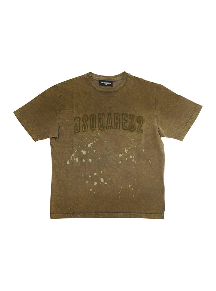 Green Crewneck T-Shirt With Maxi Print On The Front Cotton Boy Tshirts And Polo Shirts